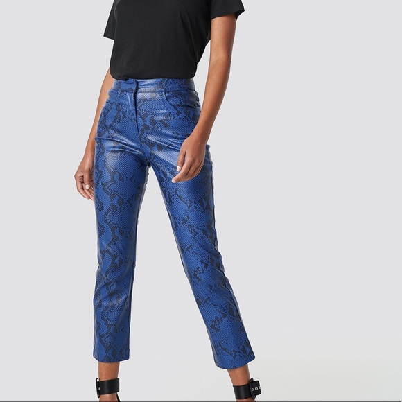 Blue Snakeskin Leather Pants 